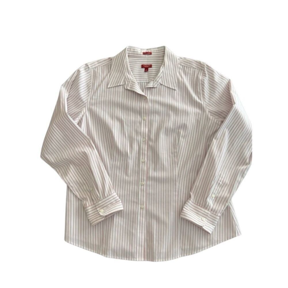 Women's Talbots White & Pink Striped Button Down Shirt Size 16